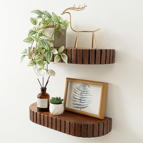 GRID FORTE Wood Rounded Fluted Floating Shelf Set of 2 16Wx5.5D Inch Modern Display Shelf with Decorative Edge Rustic Hanging Storage for Plants Books Photos & Home Dcor