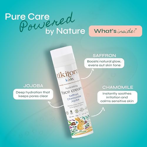 Image of Tikitoro Kids Hydrating Face Cream with Saffron, Chamomile & Jojoba Oil | Lightweight Face Moisturizer for All Skin Types | Non-Comedogenic | (Age: 4+) (50grams x 2)