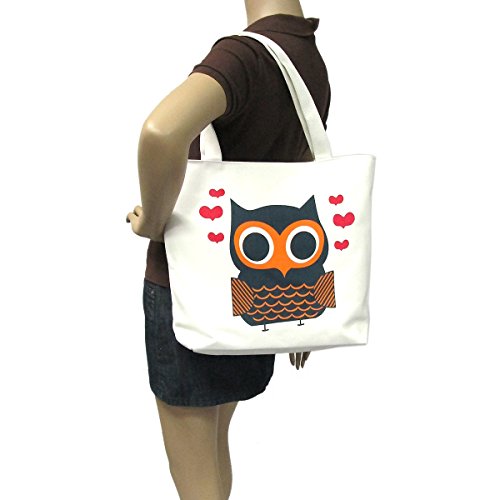 Lovely Owl Screen Print On Canvas Tote Bag #TOP4