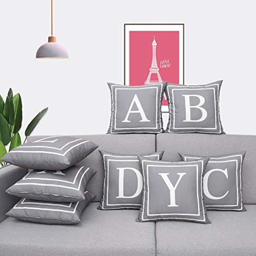 Fascidorm Gray Pillow Cover English Alphabet J Throw Pillow Case Modern Cushion Cover Square Pillowcase Decoration For Sofa Bed Chair Car 18 X 18 Inch #TOP3
