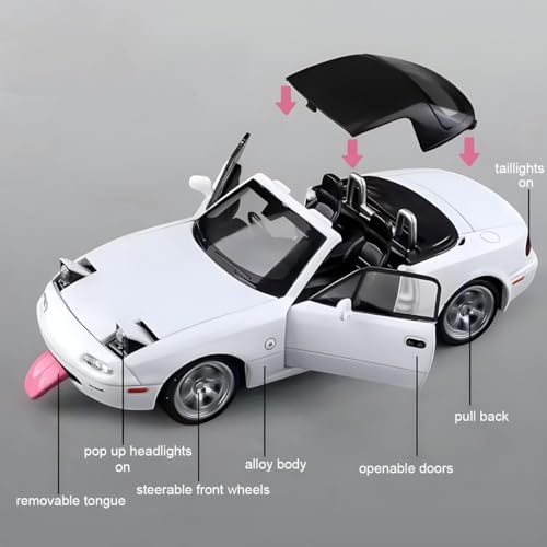 Image of 1:32 Mazda Miata MX-5 Alloy Model Car, Toy Car with Pullback, Removable Top, Blinking Lights, Toy Car with Sound and Bright Lights, Collectible Grade Gift for Kids (1:32 Mazda Miata MX-5(White Color))