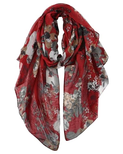 GERINLY Feminine Scarfs with Flower Pattern, Garden Style Shawls Wrap, Floral Print Hijab