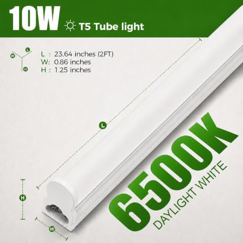 Image of LightingWill 2FT LED T5 Integrated Fixture, 10W 6500K Daylight White, Linkable Utility LED Shop Light with Built-in ON /Off Switch, Under Cabinet Lighting, 1 Pack