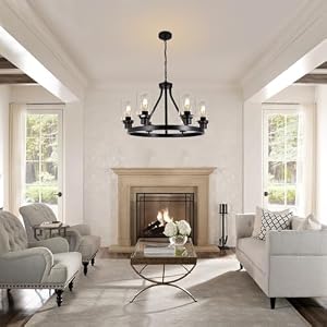 6-Light Farmhouse Chandelier Light Fixture Dining Room Lighting Fixtures Hanging Wagon Wheel Chandelier Kitchen Island Pendant Lights Modern Black Industrial Rustic Adjustable Height Metal 6 Light Farmhouse Chandelier Light Fixture Dining Room Lighting Fixtures Hanging Wagon Wheel Chandelier Kitchen Island Pendant Lights Modern Black Industrial Rustic Adjustable Height Metal