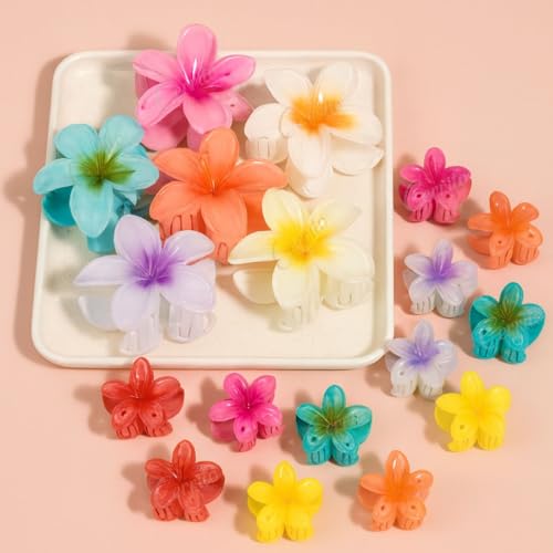 Image of Cerrito 6 Pcs Flower Hair Claw Clips - Hawaiian Plumeria, Large NonSlip Clutchers for Hair, Strong Hold Hair Accessories For Thick or Thin Hair, Beach, Everyday Use (Multi-Size, Multicolor)