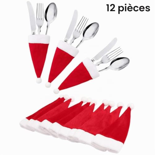 VALICLUD 12 Pcs De Noël Père Noël Chapeaux Argenterie Vaisselle Titulaires Père Couverts Titulaire De Fourchette Cuillère Rangement Dîner Décorations Table – vue 3