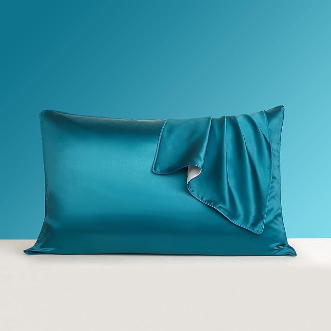 Image of RAGGLE Satin Silk Pillowcase for Hair and Skin Standard Size 18 inchX 28 inch with Soft Breathable Smooth Cooling Pillow Covers for Sleeping or Pillow Protector (4, Teal Blue)