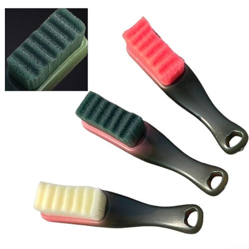 3 cepillos para zapatos con agarre ergonómico y cerdas de fibra compuesta suave para eliminar el polvo de la lona de los tenis y espacios estrechos como pistas de ventana