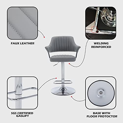 HNNHOME Modern Emper Padded Swivel Faux Leather Breakfast Kitchen Bar Stool Pub Barstool (Light Grey)