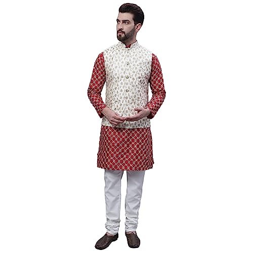 Pyjama kurta marron et veste Nehru crème pour mariages et soirées SOJANYA