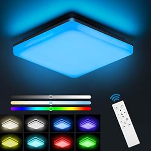 NIXIUKOL Plafonnier Led 24W RGB, Luminaire Plafonnier avec télécommande, couleur de lumière et luminosité dimmable, IP54 Imperméable Plafonnier industriel salon chambre salle de bain cuisine 28cm