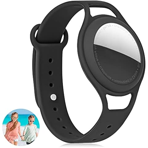 AXFEE Watchband Compatible with Apple Airtag, Silicone Bracelet Protective Case for AirTag, Anti-Lost Adjustable Wristband for AirTags, Durable Anti-Scratch Protective Cover for Kids Elderly, Black Cover
