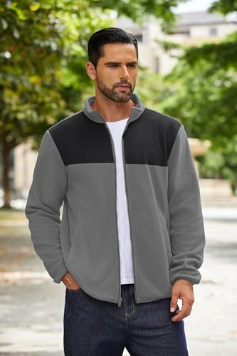 COOFANDY Men's Soft Polar Fleece Jacket Lightweight Full Zip Jackets Casual Outdoor Warm Jackets Coats with Pockets, BlackDark Grey, X-Large - Image 3