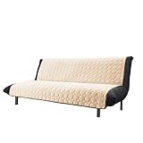 SureFit Home Décor SF48259 Microfiber Quilted Reversible 3-in-1 Armless Furniture Throw Couch Cover, Polyester, Machine Washable , One Piece, Tan/Cream Color