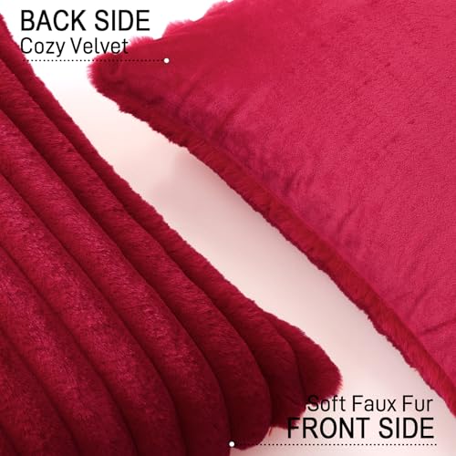 Housse de coussin fausse fourrure de lapin de qualité supérieure Sungeek bordeaux