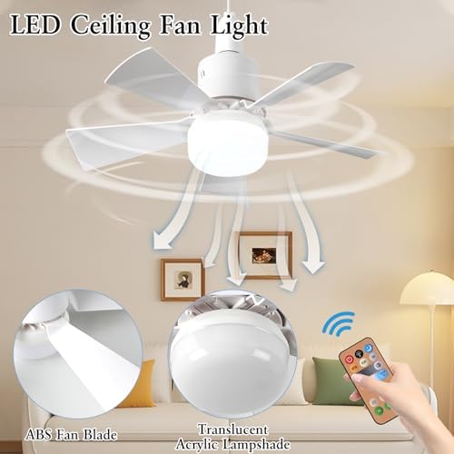 KEAGAN LED Ceiling Fan with Lights, E27 40W Ceiling Fan Lights with Remote Control, LED Dimmable, 3 Speeds, Timing, Modern LED Ceiling Light for Living Room Bedroom - View 8