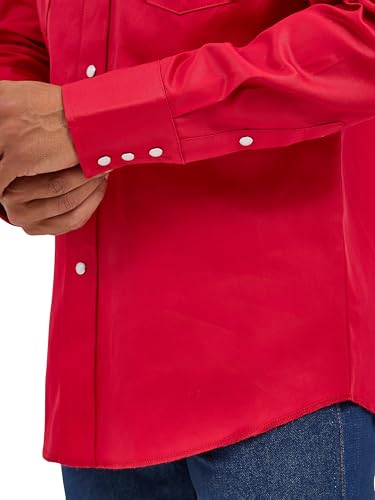 Wrangler - Camicia da Lavoro da Uomo, Taglio Cowboy, a Maniche Lunghe, Stile Western, Tinta Unita, Rosso, XL - 2