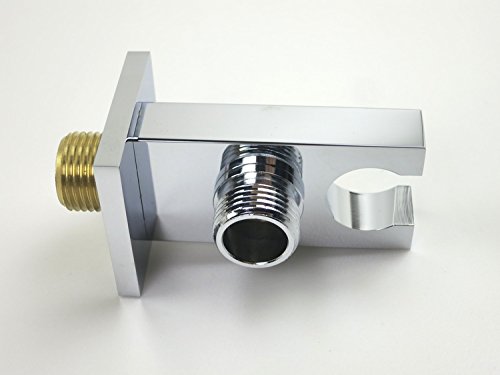 Weirun Bathroom Brass 2 Function 1/2" Npt Square Handheld Spray Shower Head Bracket Holder With Universal Hose Connector Fixed Wall Mount,Chrome #TOP3