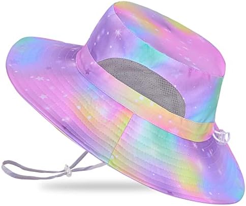 Kids Sun Hat for Girls Mesh Bucket Hat Toddler UV Protection Beach Hat Kids Foldable Fishing Hat for Girls 2-8 Years Light Purple