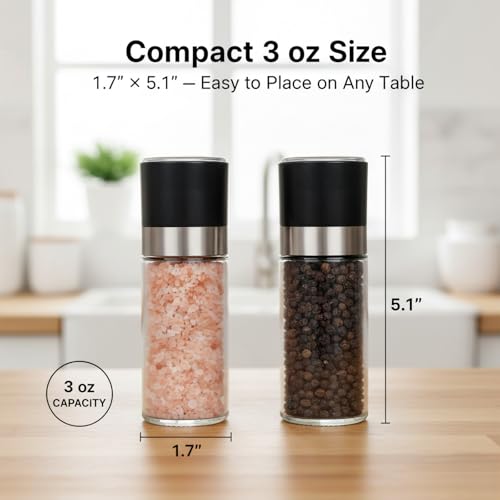 Image of Salt and Pepper Grinder Set - Spice Shakers with Adjustable Coarseness for Kitchen Seasoning (1.7 inches x 5.1 inches)