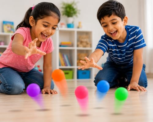 Image of VTL Radium Bouncy Balls for Kids | Glow in The Dark High Bounce Rubber Balls | Neon Multicolor Small Bouncing Balls for Indoor & Outdoor Play | Return Gift Toys | Pack of 5
