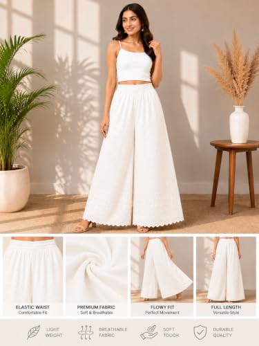 Image of Women's Premium Chicken Palazzo Pants | Wide Leg Flared Fit | Elastic Waist | Full Length Ethnic Bottom Wear | Free Size