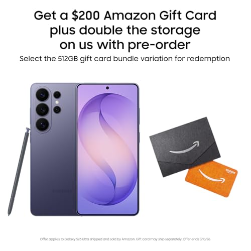 Samsung Galaxy S26 Ultra, Unlocked Android Smartphone + $200 Gift Card, 512GB, Privacy Display, Galaxy AI, AI Camera, Super Fast Charging 3. 0, Durable Battery, 2026, Cobalt Violet