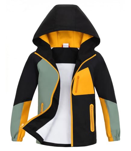 ALXHUTE Regenjacke Jungen Wasserdicht Outdoor Softshelljacke Gelb 140