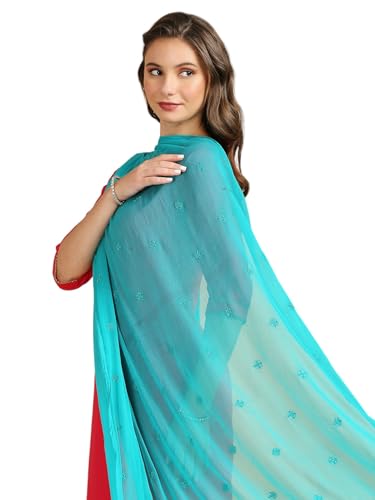 Image of DUPATTA BAZAAR Women's Embroidered Chiffon Dupatta with Delicate Sequins