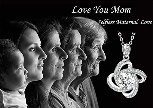 Spiritlele Lover Mother Daughter Necklace Cubic Zirconia Love Knot Pendant Necklace with Message Card for Women4