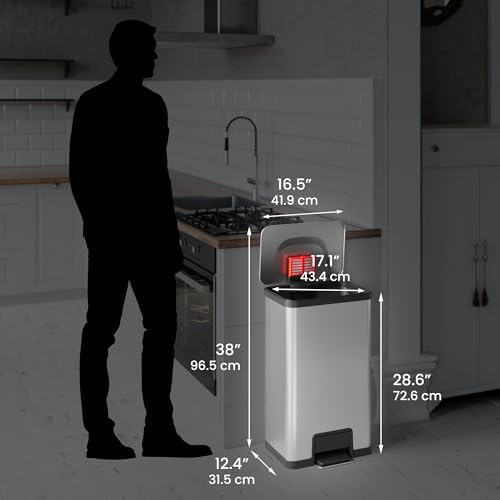 Image of iTouchless SoftStep 18 Gallon Step Trash Can with Odor Filter, Stainless Steel, 68 Liter Garbage Bin for Kitchen, Office, Home-Silent and Gentle Open /Close, Space Saving