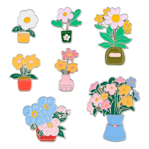 Image of 7Pcs 7 Styles Flower Enamel Pins for Backpacks Cute Spring Flowers Plant Enamel Brooch Badges Floral with Vase Lapel Pins for Bags Hats Jacket Clothes Decorative Supplies