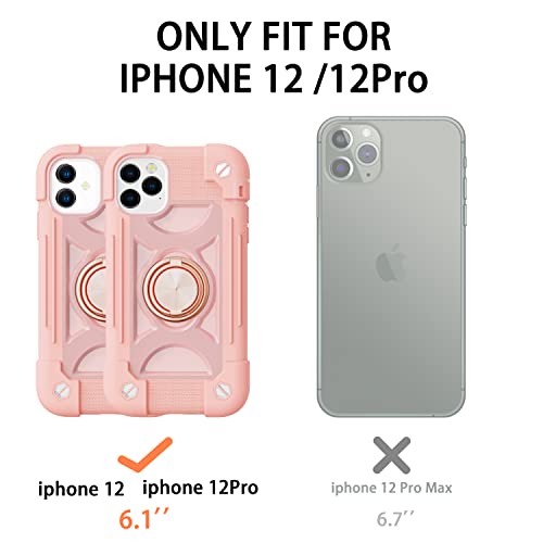 Image of MARKILL Compatible with iPhone with Built-in 360Rotating Ring Stand, Military Grade Drop Protection Full Body Rugged Heavy Duty Case Durable Cover (Pink, iPhone 12 /12Pro 6.1 inch)