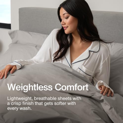 Image of Coop Home Goods Cotton Percale Bed Sheet Set King, Dove Grey, Crisp 100% Cotton Sheets for Hot Sleepers, Breathable Deep Pocket Queen Sheets and Pillowcase Set, Oeko-TEX Certified