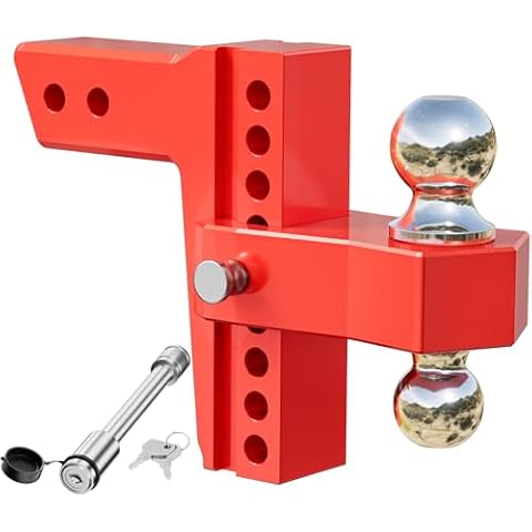 LOCAME Adjustable Trailer Hitch, Fits 2.5-Inch Receiver Only, 8-Inch Drop/Rise Aluminum Drop Hitch,18,500 LBS GTW-Tow Hitch for Heavy Duty Truck with Double Stainless Steel Locks, Red, LC0015 Cover