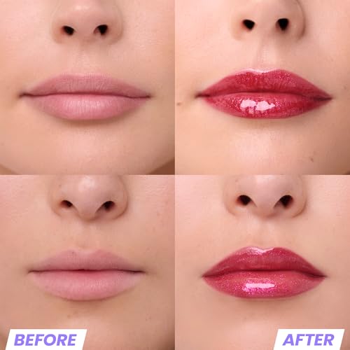 Wonderskin Lip Gloss Blading Top Gloss Red Glitter Lip Gloss, Hydrating and High Shine Finish Lip Makeup (Red Glitter)