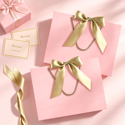 Image of JMANNI Gift Bags with Handles, 13 inch Medium Gift Bag for Presents, 4 Pcs Bags with 8 Tissue Paper and 4 Cards for Graduation Baby Shower Wedding Fathers Day Mother's Day Birthday Party(pink)