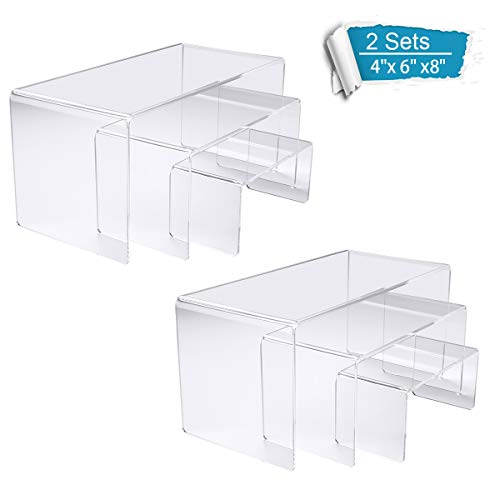 NIUBEE Acrylic Display Risers Stand 2 Sets,3 Steps Clear Riser Shelf Showcase