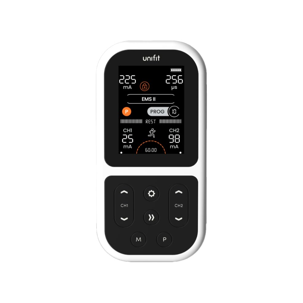 TensCare Unifit: Dispositivo versátil TENS, EMS y masaje para alivio del dolor, rehabilitación y fortalecimiento muscular. Programas específicos para diferentes grupos musculares.