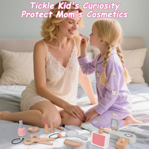Gerbala Set Trucchi Bambina In Legno Finti, Giocattoli Di Trucco In Legno, Set Di Trucchi E Parrucchiere, Giochi Di Ruolo, Regalo Di Compleanno Di Natale Per 3 4 5 6 7 8 Bambina - 6