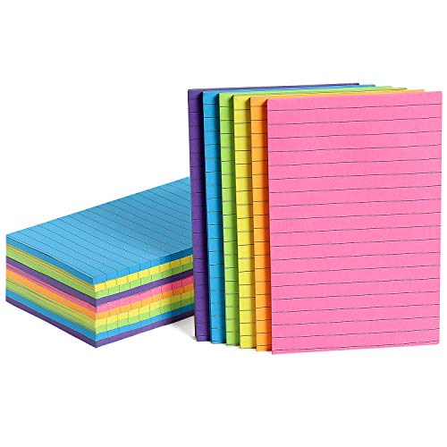 iWinbook 4x6 Inches Lined Sticky Notes, 12 Assorted Colors Note Pads, 45 Re-Adhesive Sheets Per Pad, Post It for Studying, Working, Shopping and Life.