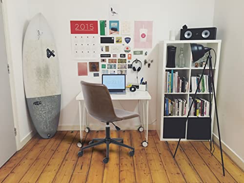 Btexpert Mid Back Faux Leather Task Home Office Desk, Modern Vanity Wheels Black Base Height Adjustable Swivel Armless Chair, Brown-1 #TOP6