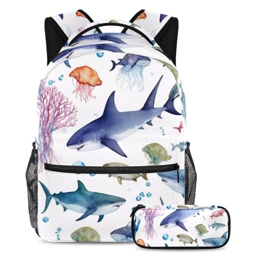 Sac à dos motif requin grande capacité pour adolescent stylé
