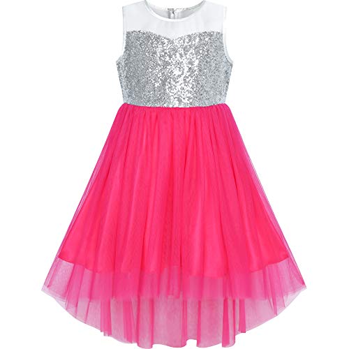 Sunny Fashion Flower Girls Dress Dark Pink Hi-Low Party Wedding Bridesmaid Size 7