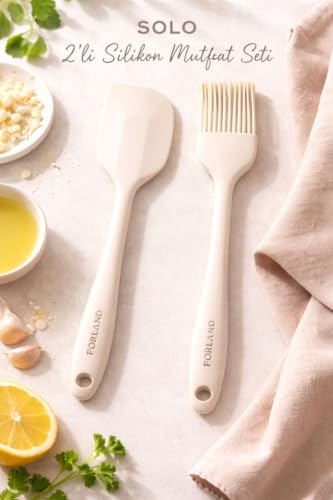 Solo 2'li Silikon Spatula ve Pasta Fırçası Seti, Krem, Isıya Dayanıklı