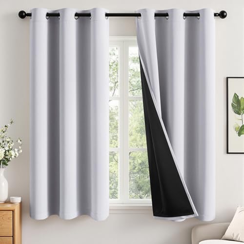 Image of MIULEE Greyish White 40x45 Inch Length Blackout Curtains for Bedroom | 2 Thick Layers Thermal Insulated Short Window Curtains, Noise Reducing Grommet, Drapes for Kitchen Living Room,2 Panels