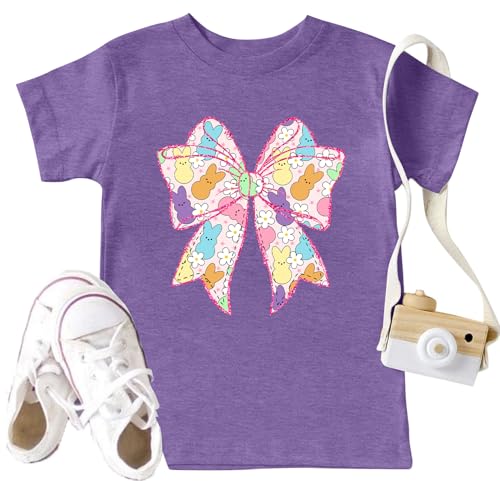 Image of LAZYCHILD Kids Easter Shirt Girls Happy Easter Shirts Rabbit Graphic Long Sleeve Striped Tee Tops 5-14 Years