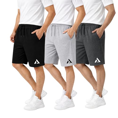 Image of KART BLACK Men's Regular Fit Shorts with Pocket|Casual Knit Shorts|Printed Shorts|Over Sized Shorts|(S,M,L,XL,XXL,3XL,4XL,5XL) Combo Pack of 3