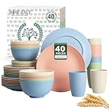 Homienly 40-Piece Dinnerwave Sets, Service for 8, Wheat Straw Dinnerware Set - Plates and Bowls Set with Cups, Lightweight Microwave and Dishwasher Safe Dish Set for Dinner, Outdoor - Multi Light