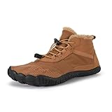 Barefoot Shoes Mens Womens Winter High-top Wide Toe Box Runner Minimalist Zero Drop Sole Walking Shoes Plush Lined Warm Snow Boots Outdoor Fashions Anti-Slip Ankle Boots Brown 38
